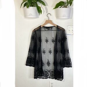 Antthony Black Sheer Embroidered Cardigan